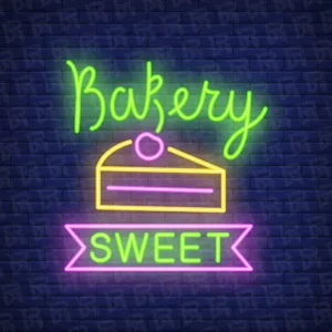 تابلو نئون آماده طرح اسلایس کیک - کد Bakery004