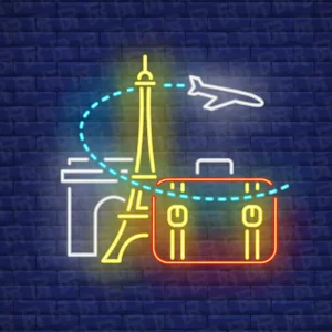 تابلو نئون آماده طرح چمدان و سفر - کد Travel002