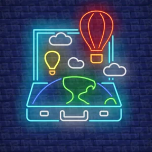 تابلو نئون آماده طرح چمدان و سفر - کد Travel004