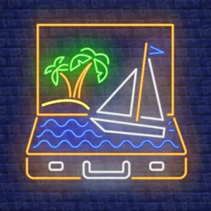 تابلو نئون آماده طرح چمدان و سفر - کد Travel006