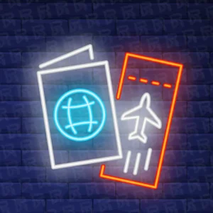 تابلو نئون آماده طرح بلیط - کد Travel007